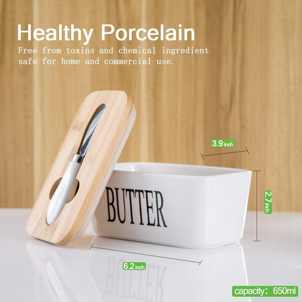 Ceramic Butter Dish with Wooden Lid