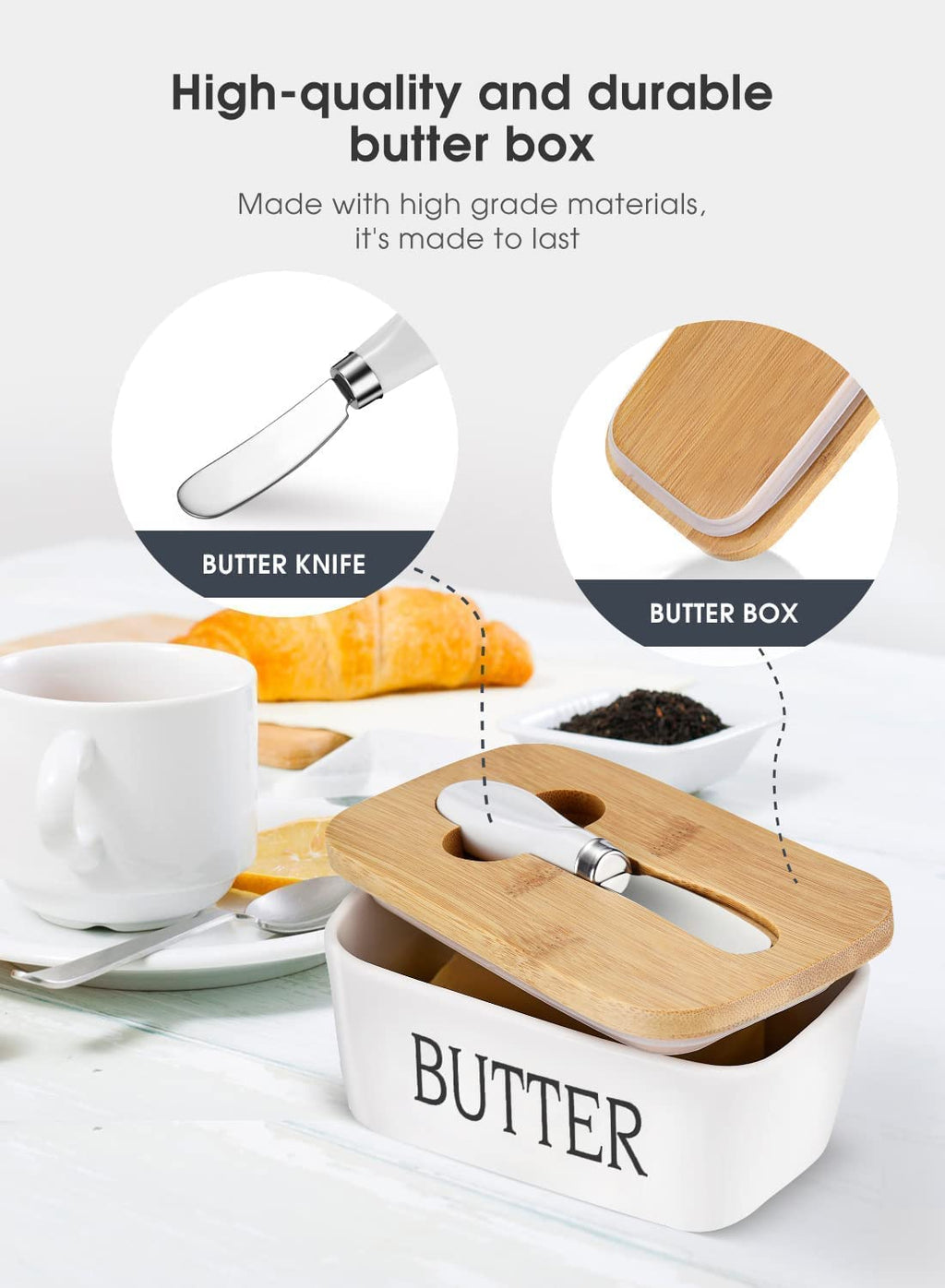 Ceramic Butter Dish with Wooden Lid