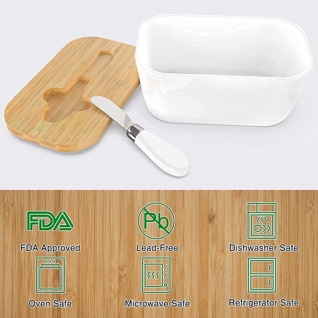 Ceramic Butter Dish with Wooden Lid.