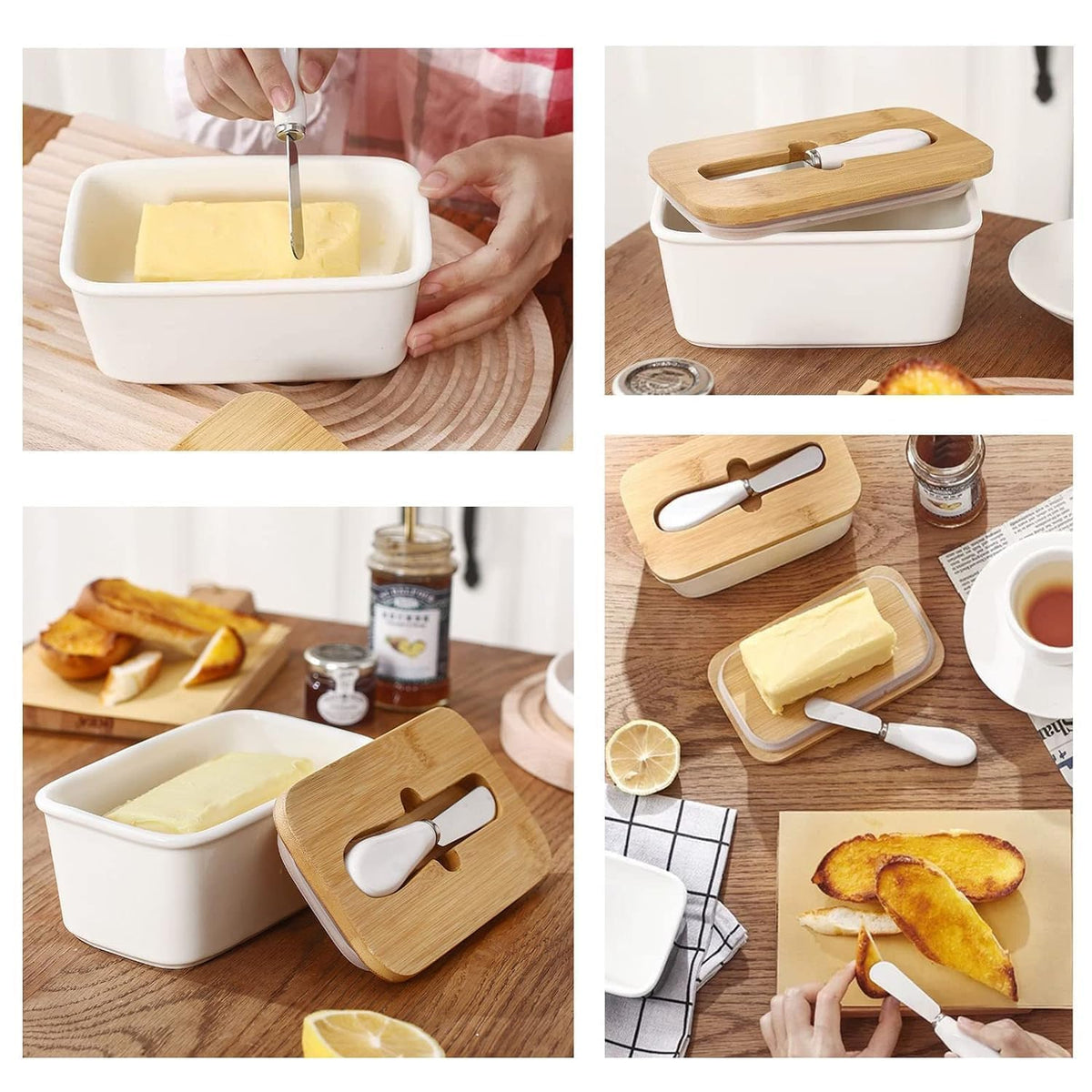 Ceramic Butter Dish with Wooden Lid