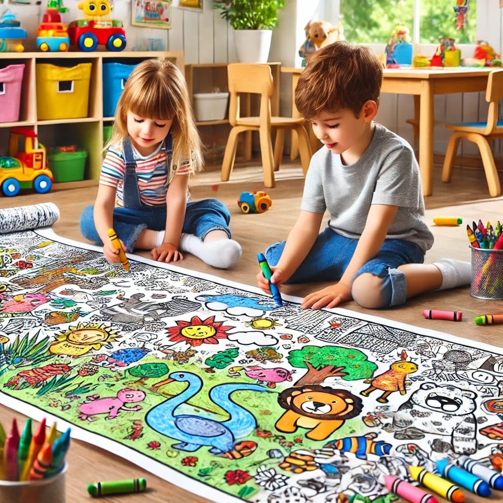 Drawing Colouring Roll sheet for Kids.