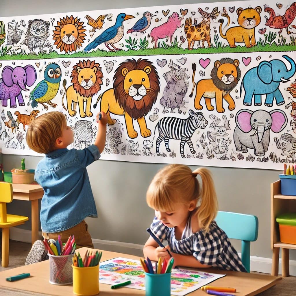 Drawing Colouring Roll sheet for Kids.
