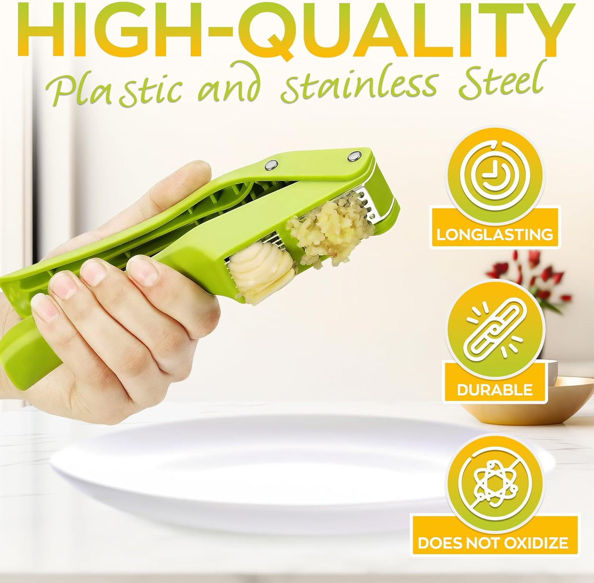 2 in 1 Garlic Press Stainless Steel Garlic Mincer Chopper