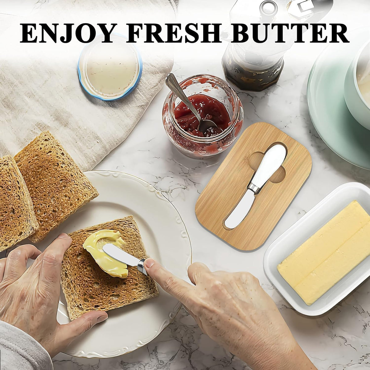 Ceramic Butter Dish with Wooden Lid