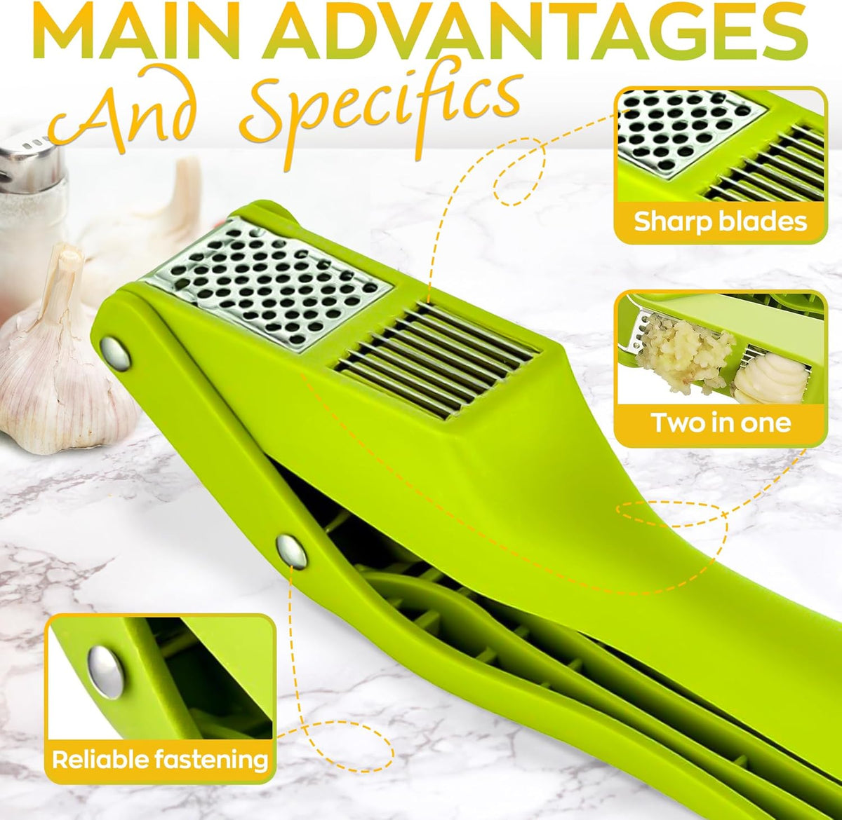 2 in 1 Garlic Press Stainless Steel Garlic Mincer Chopper