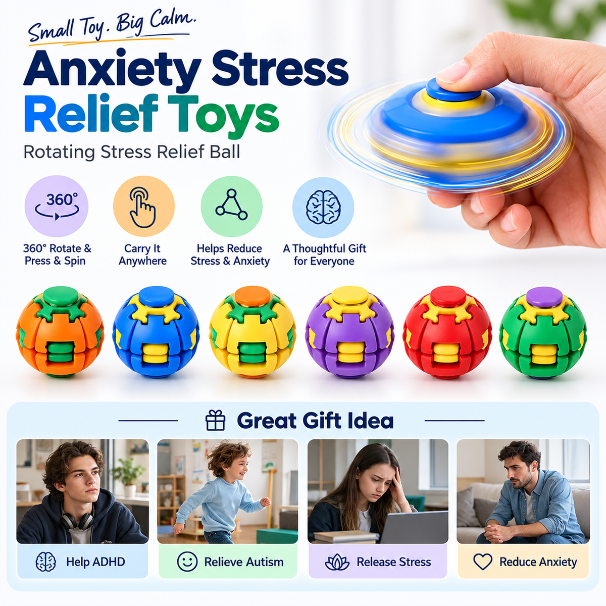 SpinSphere Press-to-Spin Stress Ball (Buy 1 Get 1 Free)