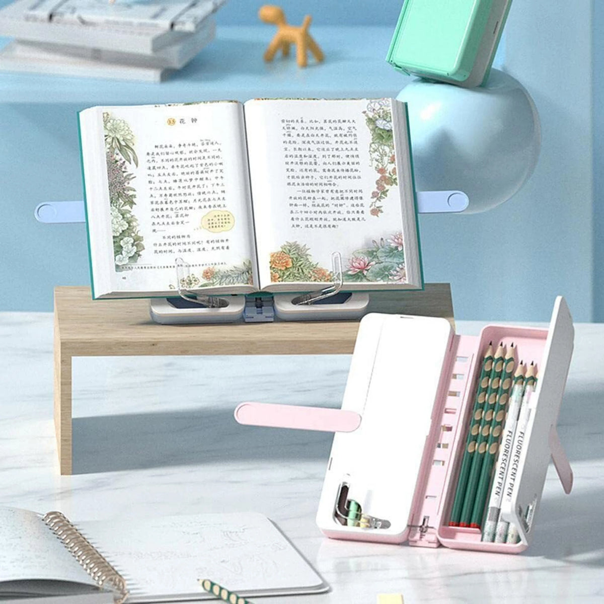 3 in 1 Pencil Case for kids (Case + Book Reading Stand + Erasable Whiteboard)